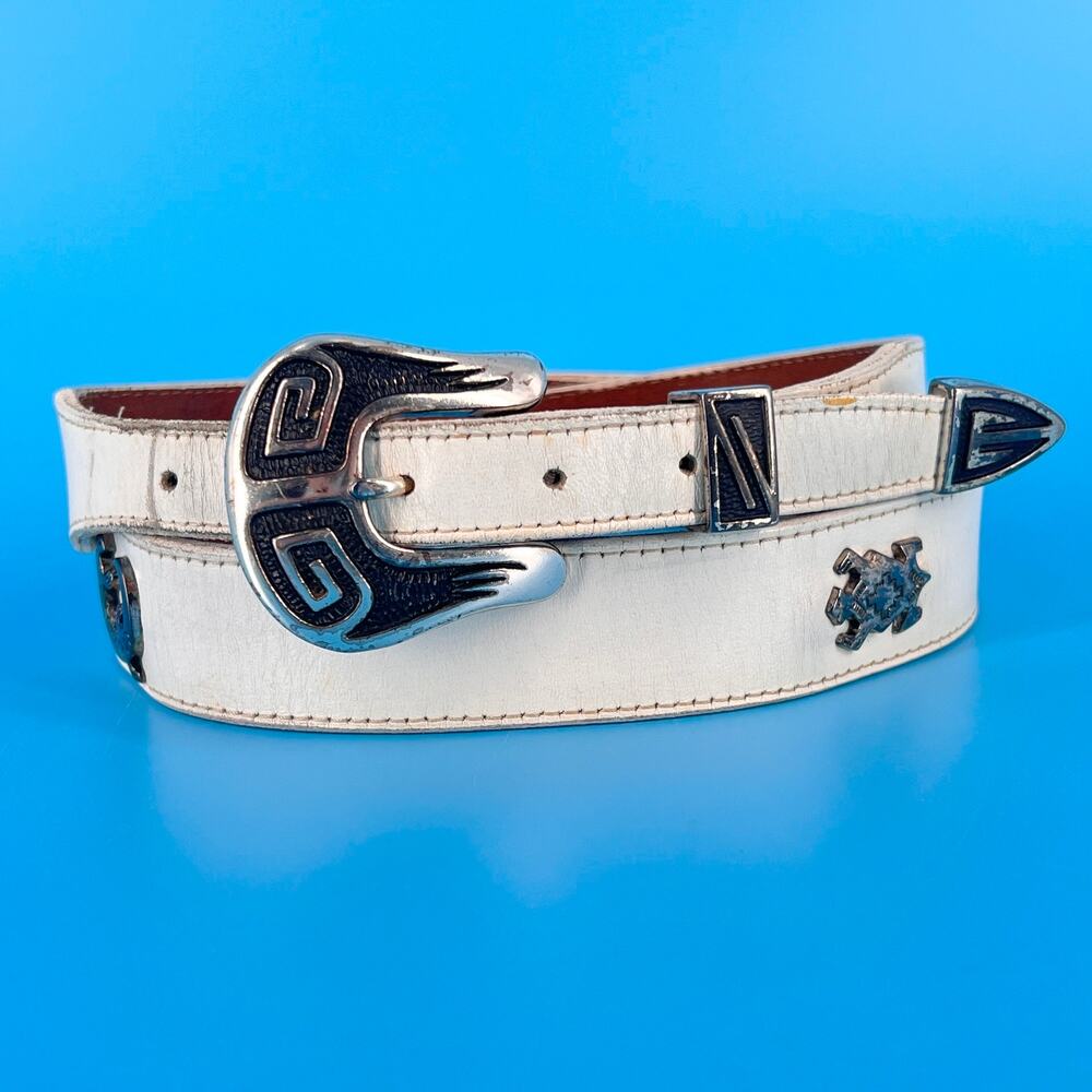 90s Western Nocona Animal Concho Belt Vintage 1990s White Size 36